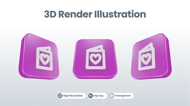 Rendu 3D Saint-Valentin avec icône de lettre pour la promotion des médias sociaux de l'application mobile Web UI UX