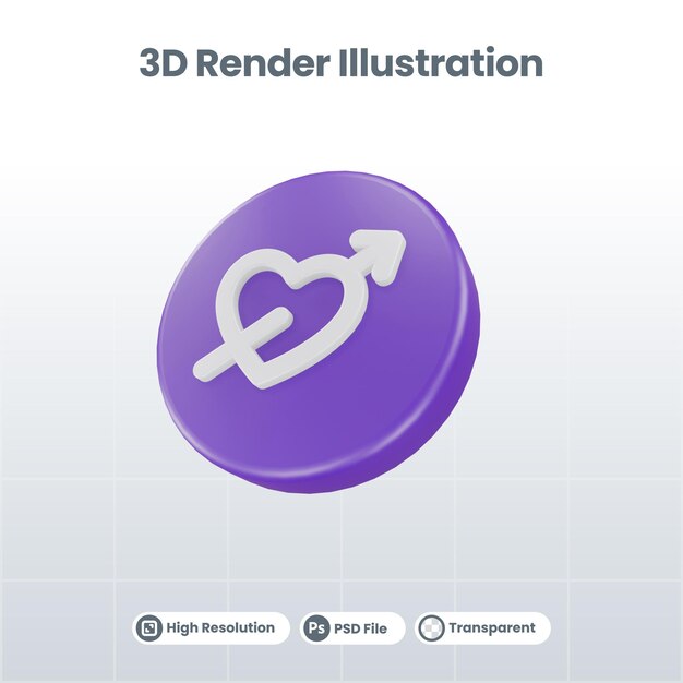 Rendu 3D Saint-Valentin avec icône de moniteur pour la promotion des médias sociaux de l'application mobile Web UI UX