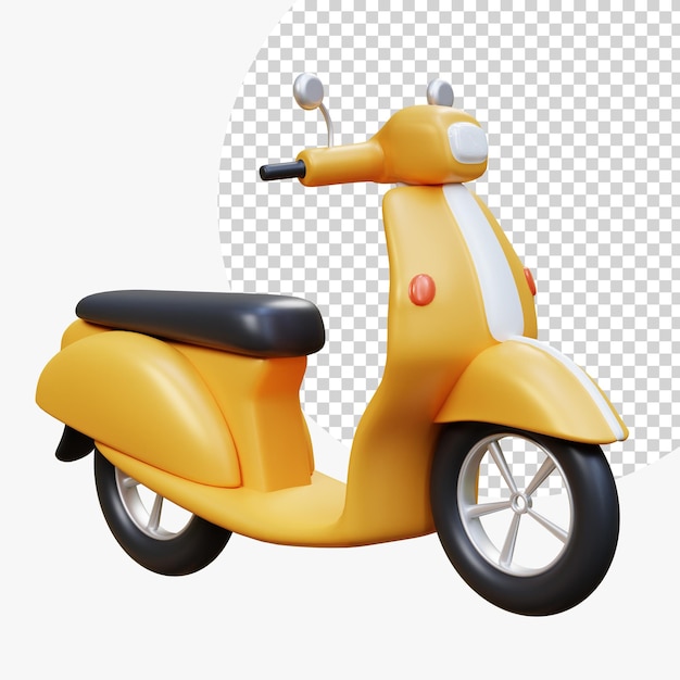 PSD rendu 3d de scooter rétro jaune brillant et chromé vue en perspective d'une moto vintage