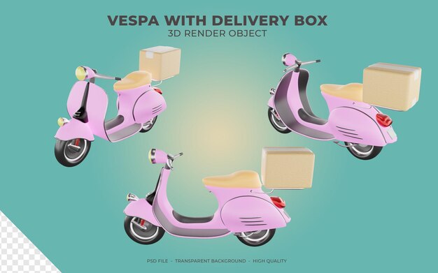 PSD rendu 3d scooter vespa avec boîte de livraison