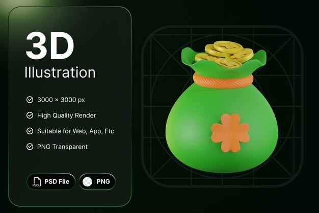 Rendu 3d Seau Pièce Saint Patrick Concept Icône Moderne Illustrations Design