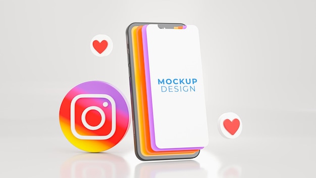 Rendu 3D de smartphone avec maquette Instagram icône