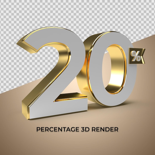 Rendu 3D style or à 20% pour l'élément de produit promotionnel de vente à prix réduit