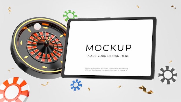 PSD rendu 3d de tablette avec concept de jeu de casino roulette