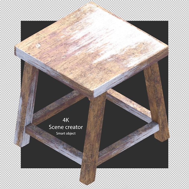 PSD rendu 3d de tabouret en bois vintage isolé