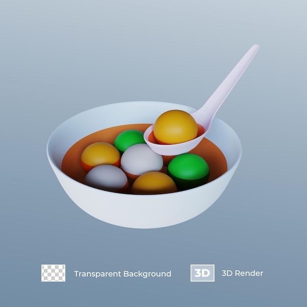 Rendu 3D Tangyuan blanc, vert et orange pour le festival Dongzhi