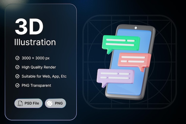 PSD rendu 3d téléphone chat communication concept icône moderne illustrations design