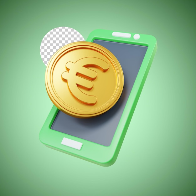PSD rendu 3d de téléphone de pièce de monnaie de finances d'euro