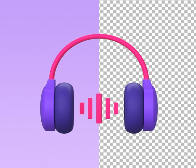 Rendu 3D de l'utilisation d'un casque pour le streaming en ligne avec forme musicale pour la conception d'annonces sur les réseaux sociaux UI UX