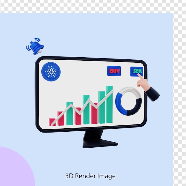 rendu 3d de la vente de pièces de monnaie crypto cardano