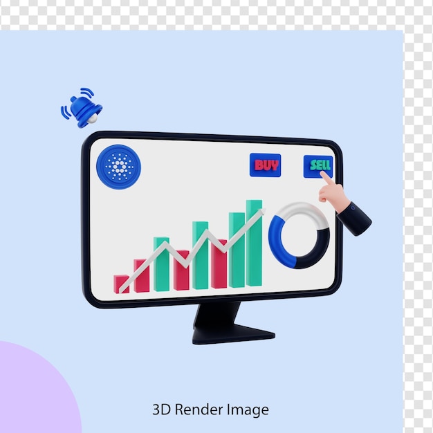 PSD rendu 3d de la vente de pièces de monnaie crypto cardano
