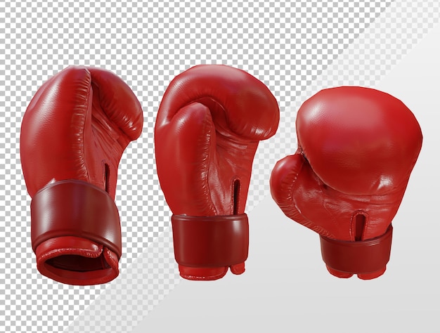 Rendu 3d de la vue en perspective des gants de boxe rouges brillants et propres