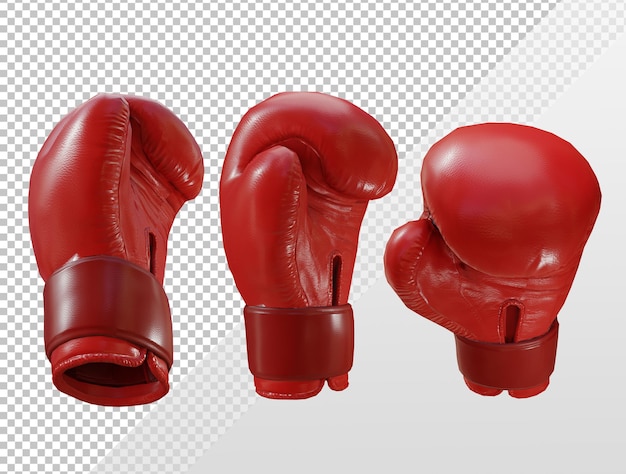 PSD rendu 3d de la vue en perspective des gants de boxe rouges brillants et propres