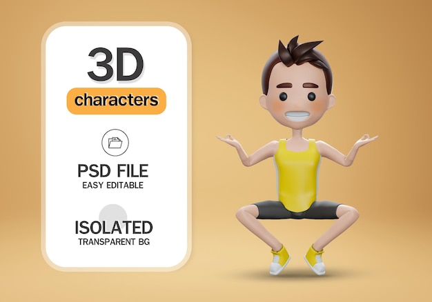 PSD rendu 3d yoga garçon méditer dessin animé personnage 3d masculin faisant du yoga