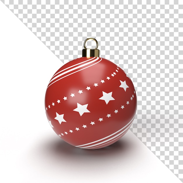 PSD rendu de boule de noël réaliste avec motif or et rouge isolé