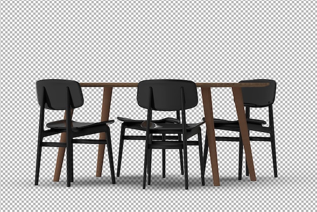 Rendu de créateur de scène de table et chaises 3D isolé