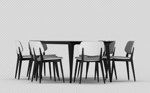 Rendu de créateur de scène de table et chaises 3D isolé