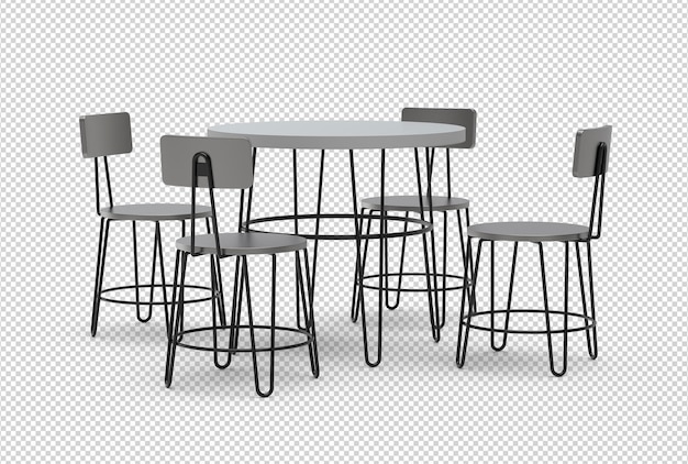 Rendu de créateur de scène de table et chaises 3d isolé