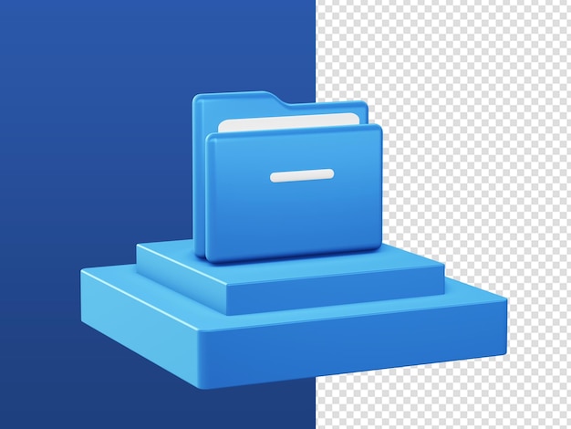 Rendu de dessin animé 3d icônes de fichier de dossier d'ordinateur bleu avec podium pour les conceptions d'annonces d'applications mobiles web UI UX