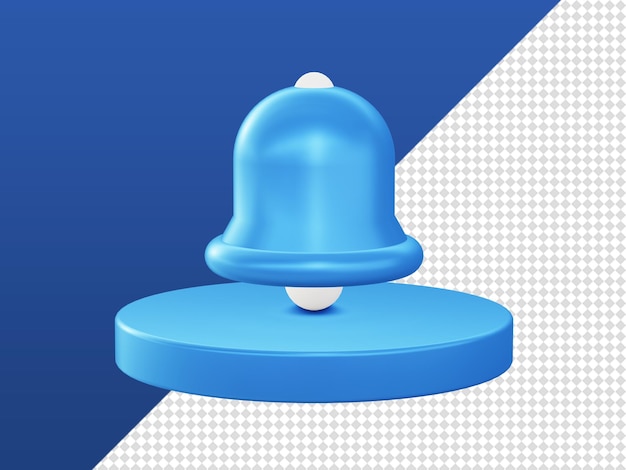 Rendu de dessin animé 3d icônes de notification de cloche brillantes avec podium pour les conceptions d'applications mobiles Web UI UX