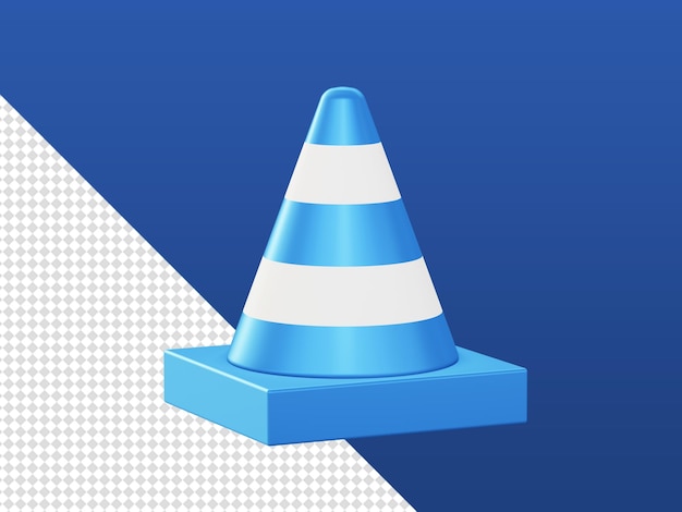 Rendu de dessin animé 3d icônes de signe de cône de signalisation bleu pour les conceptions d'annonces de médias sociaux d'applications mobiles web UI UX
