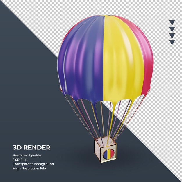 Le rendu du drapeau du Tchad en parachute 3D vue de gauche