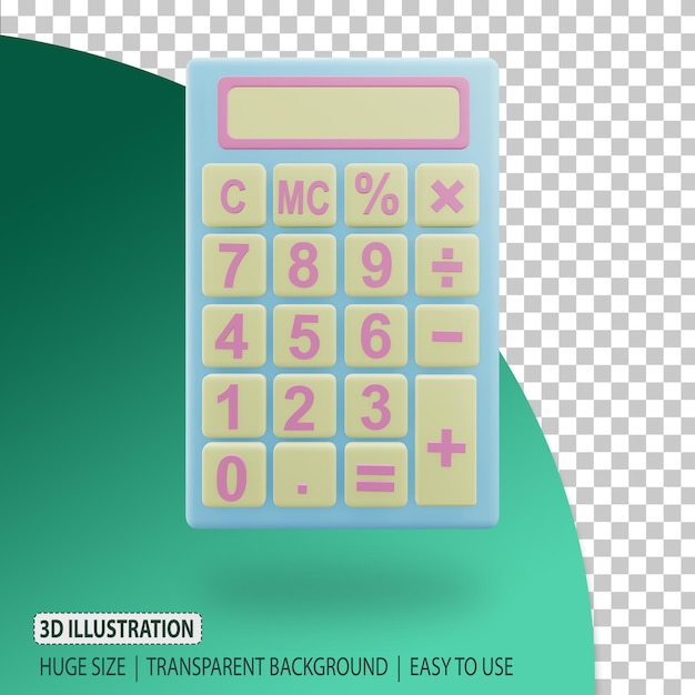 PSD rendu d'icône de calculatrice 3d avec fond transparent