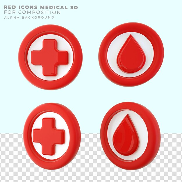 Rendu des icônes de santé rouge 3d