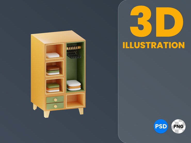 PSD rendu d'illustration 3d de garde-robe