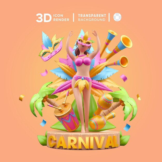 PSD le rendu de l'illustration 3d de samba dancers