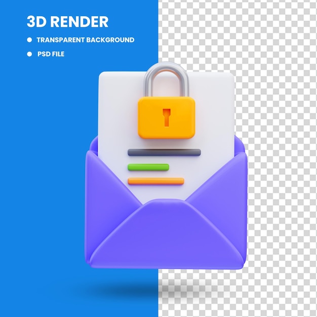 PSD rendu d'illustration d'icône de cybersécurité de message crypté 3d