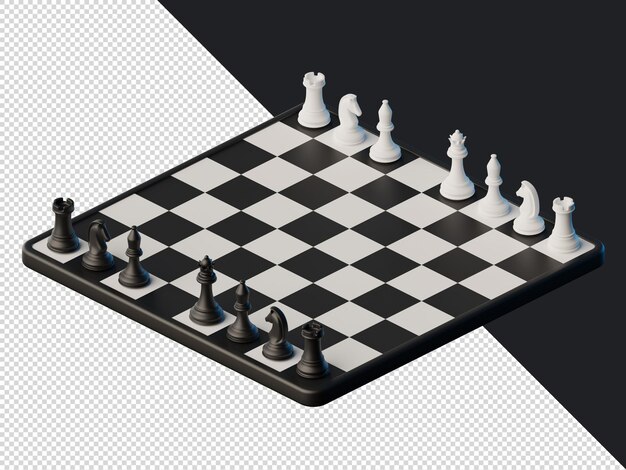 PSD rendu isométrique 3d du plateau d'échecs noir et blanc