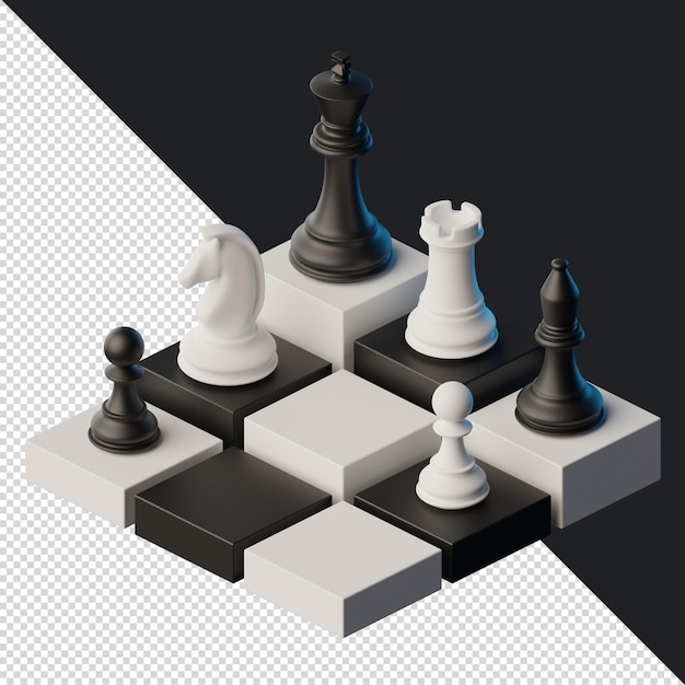 PSD rendu isométrique 3d d'échecs en noir et blanc pour le post ou la page d'atterrissage