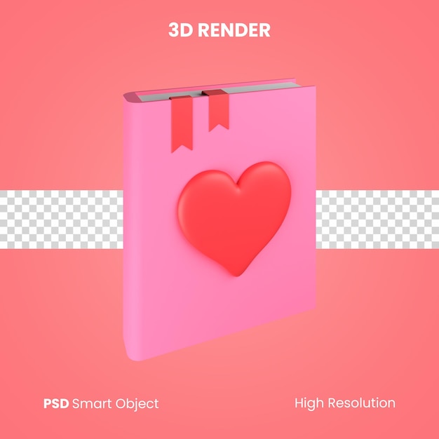 Rendu de livre coeur rose 3D isolé