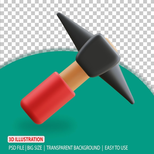 PSD rendu de menuiserie icône illustration pioche 3d avec fond transparent