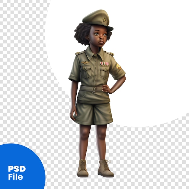 PSD rendu numérique 3d d'une femme soldat afro-américaine isolée sur un fond blanc modèle psd