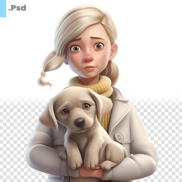 PSD rendu numérique 3d d'une jolie fille avec un modèle psd de chiot labrador