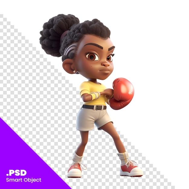 PSD rendu numérique 3d d'une petite boxeuse afro-américaine isolée sur fond blanc modèle psd