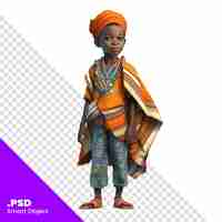 PSD rendu numérique 3d d'une petite fille africaine portant des vêtements traditionnels isolés sur fond blanc modèle psd