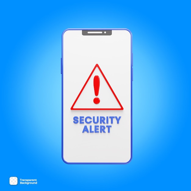 Rendu PSD 3D d'une alerte de sécurité sur le smartphone
