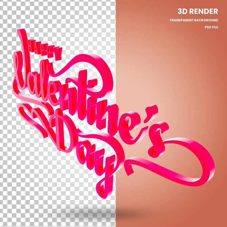PSD rendu de texte de caractère 3d éléments de la saint-valentin
