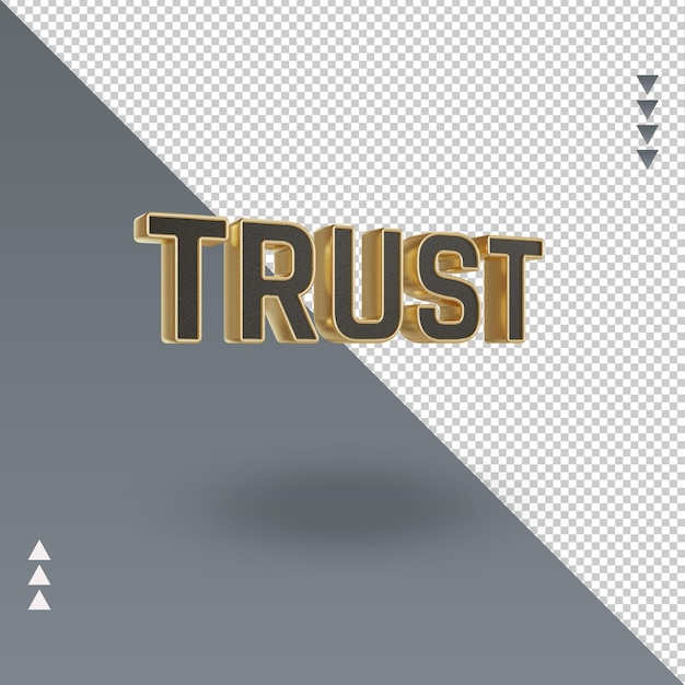 PSD rendu de texte en or noir 3d trust vue de gauche