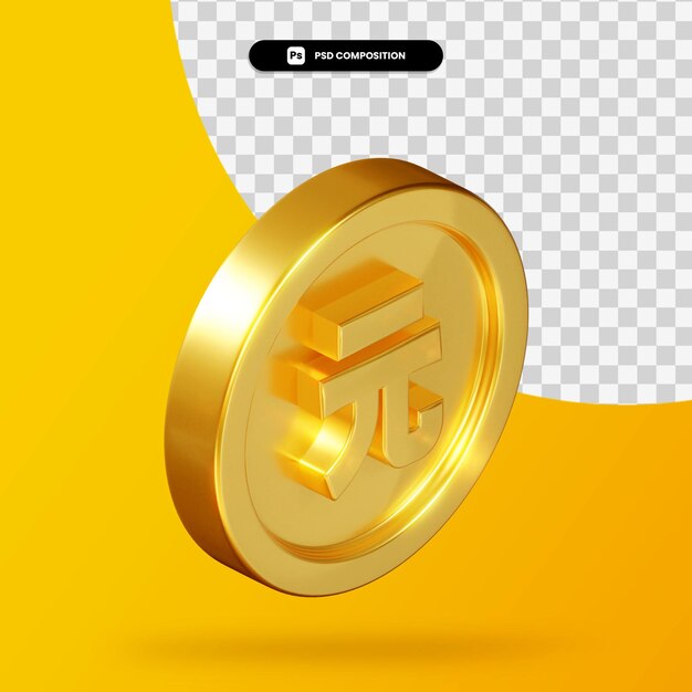 Renminbi doré yuan pièce rendu 3d isolé