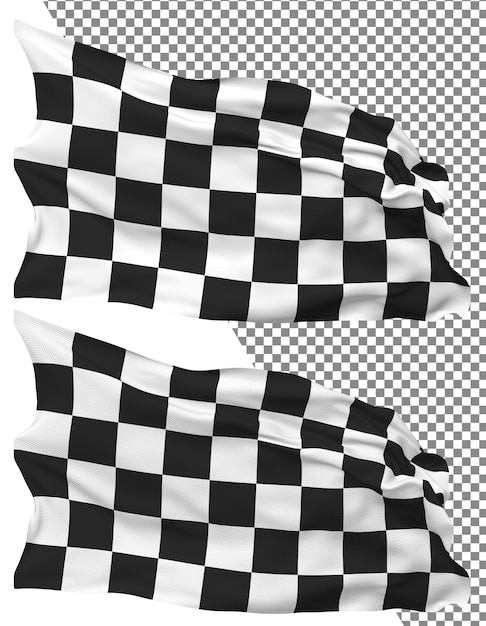 Rennsport Schwarz-Weiß Schachtelflagge Welle isoliert einfache Beulen Textur transparentes 3D-Rendering