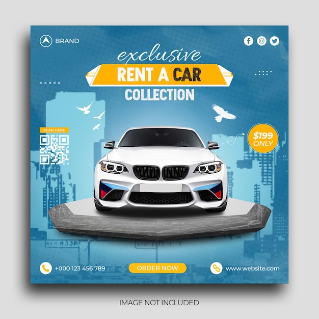 Rent a car nas redes sociais post modelo de banner no instagram