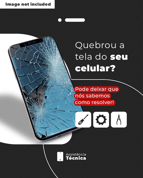 Reparação de ecrã de telefone quebrado PSD EDITAVEL TEMPLATE