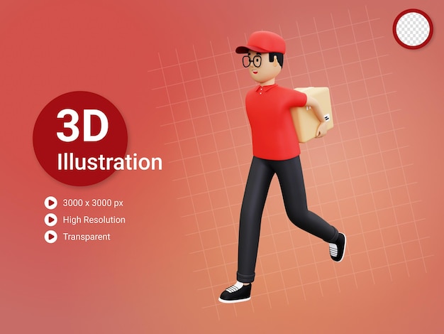 Repartidor 3d que va a entregar la caja