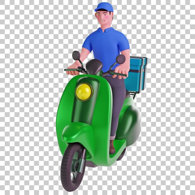 PSD repartidor montando scooter ilustración 3d