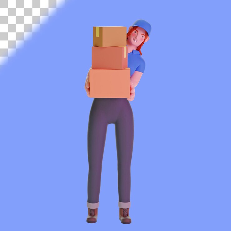 PSD repartidor en uniforme llevando cajas ilustración 3d