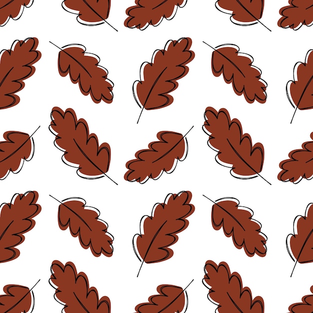 Repeating pattern of brown oak trees on white background